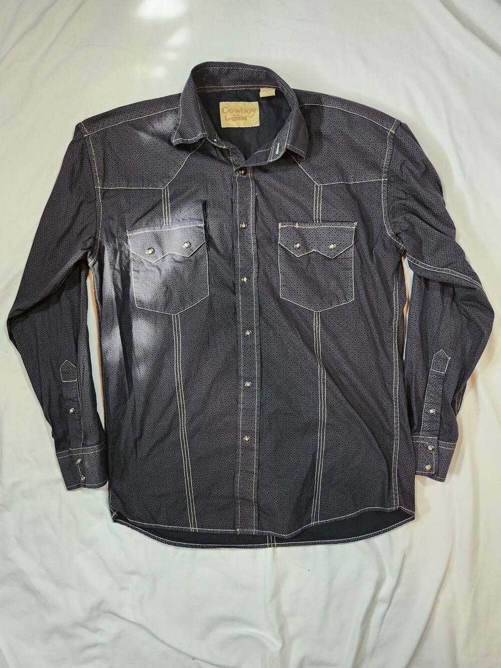 Cowboy Legend Mens Long Sleeve Pearl Snap Western Shirt Geometric Pattern Size L